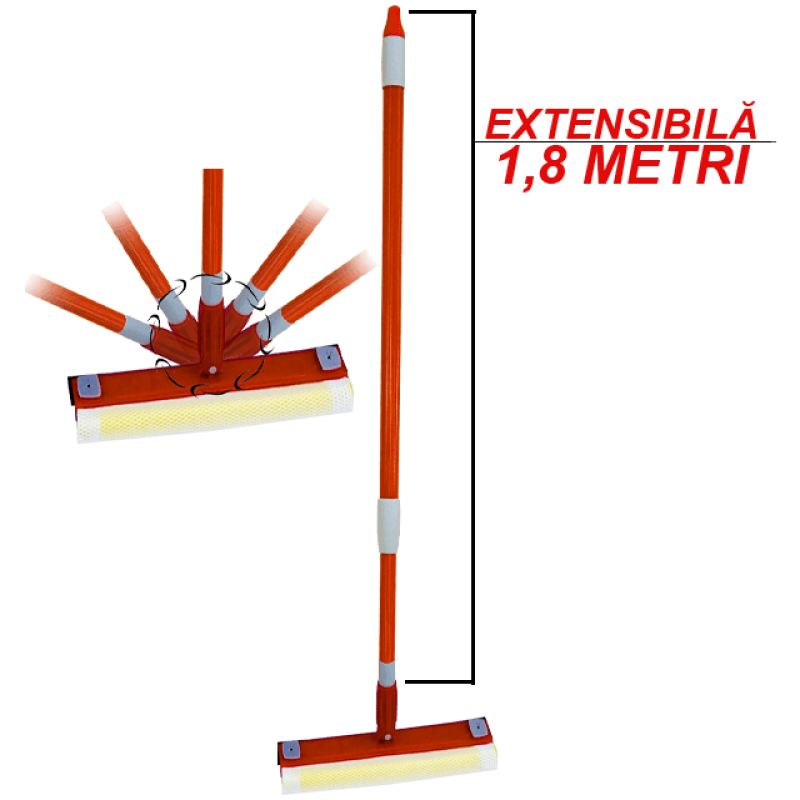 Stergator de geam multifunctional cu lamela din cauciuc, burete si maner telescopic 1.8 M